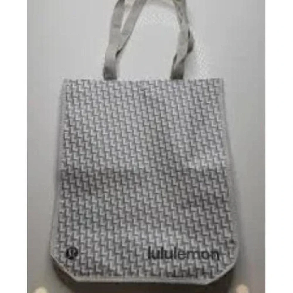 Lululemon Reusable Shopping Tote Bag Gray White Geometric Pattern Small Eco Bag